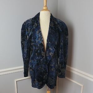 CAPRICCIO GENNY by GIANNI VERSACE Black Blue Velvet Retro 80s Long Blazer Jacket